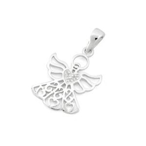 New Sterling Silver Angel Hearts CZ Pendant Necklace
